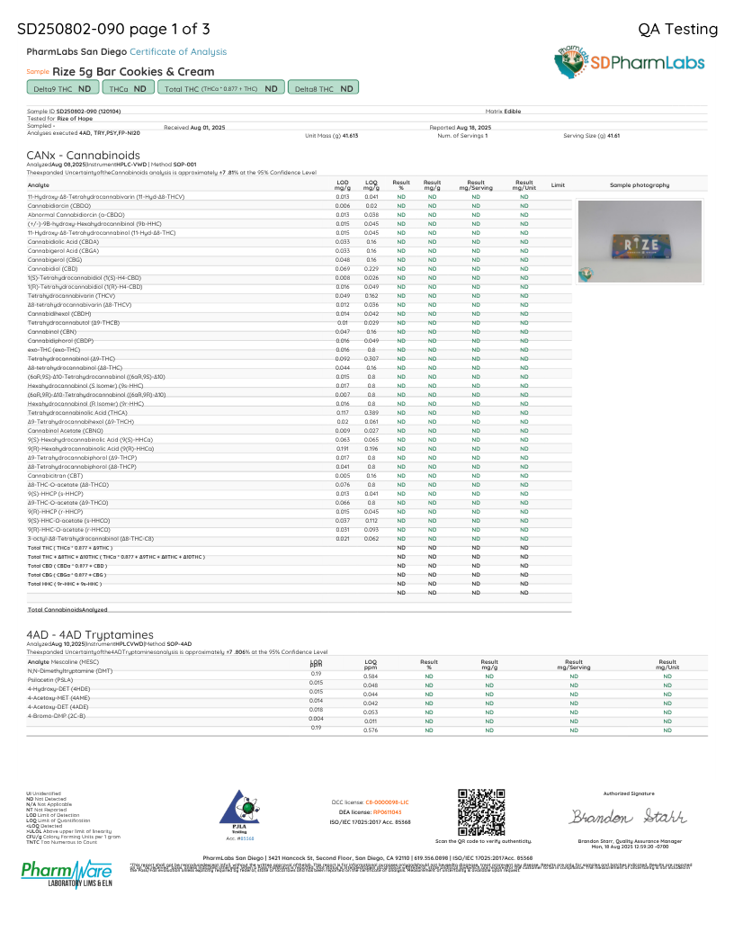 RIZE Cookies and Cream Chocolate Bar 5g view 5
